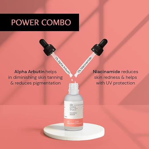 Deconstruct 5% Niacinamide Face Serum | + 2% Alpha Arbutin Face Serum | Clearing Serum for Pigmentation, Acne Marks, Dark Spots, Tanning | For Oily & Sensitive Skin | 20 ml - Image 2