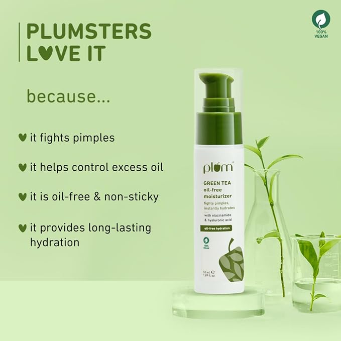 Plum Green Tea Oil-Free Face Moisturizer | With Niacinamide & Hyaluronic Acid | Fights Pimples & Hydrates | Fades Blemishes & Brightens Skin | Non-Sticky & Long-Lasting Moisturizer for Face | 50ml - Image 2