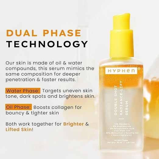 Hyphen 18% Brightening + 20% Collagen Face Serum | Double Serum with 11% Mandarin 5% Niacinamide 2% PGA & Bakuchiol | Brightening & Collagen Boost | Dark Spots & Melanin Reduction | All Skin Type-50ml - Image 4